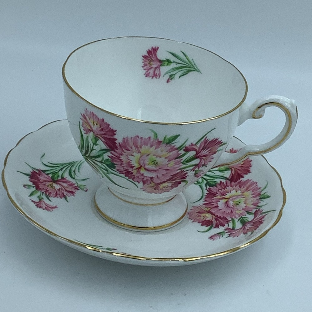 Vintage Tuscan Birthday Flowers Teacup and Saucer